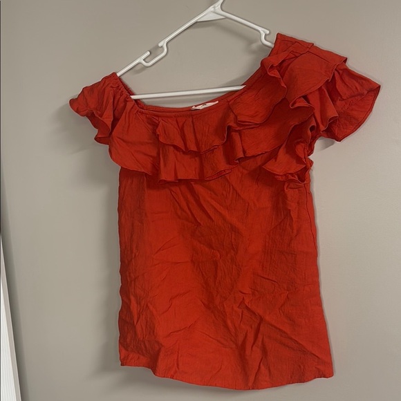 Entro Small Orange Red Ruffled One Shoulder Blouse - Picture 1 of 4